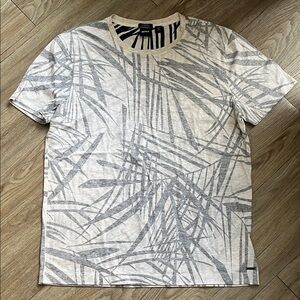 BOSS Beige Crewneck T-Shirt with Gray Palm-Print